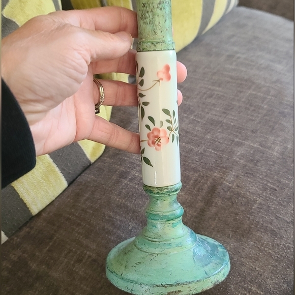 Pair of green metal and painted porcelain - Picture 7 of 10